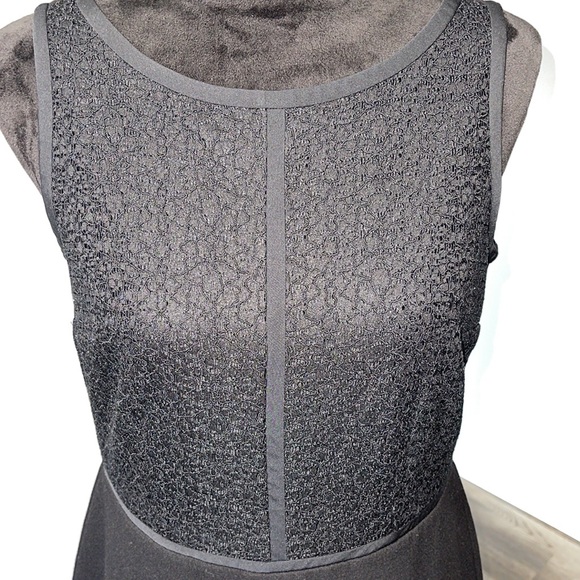 Loft size 6 sleeveless knit black sheath dress with lace decorated top - Picture 3 of 14